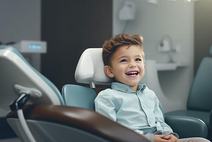young boy sitting in dentist chair