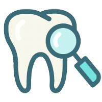 Tooth and magnified glass icon